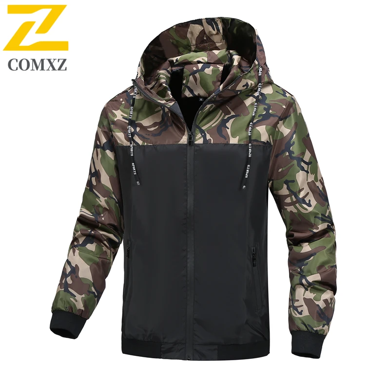 2025 Spring New Men's Camo Jacket Korean Style Hooded Workwear Windbreaker Outdoor Casual Coat