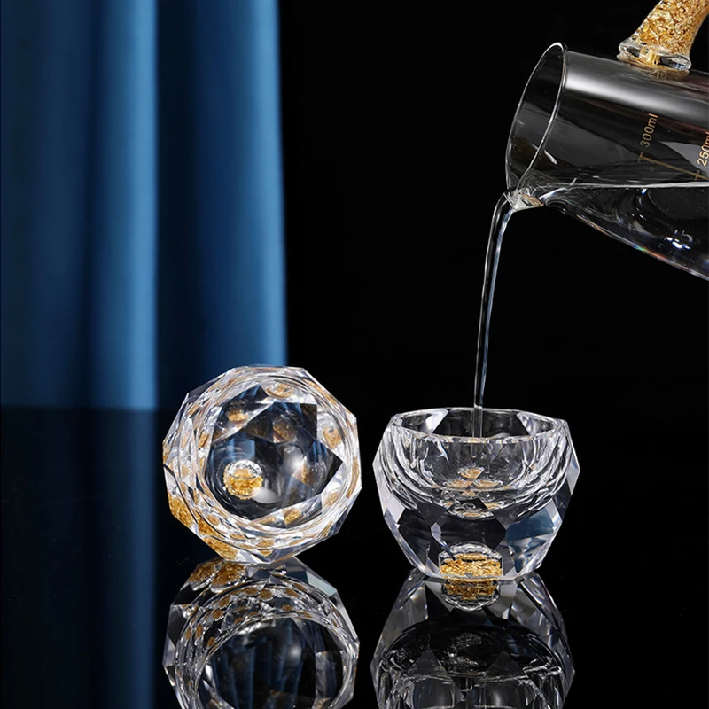 YWDL 1/2/4/6pcs 300ml Liquor Dispenser Measuring Pot Wine Bottle Gold Foil lead-free Crystal Glass Sake 50ml Wine Cup