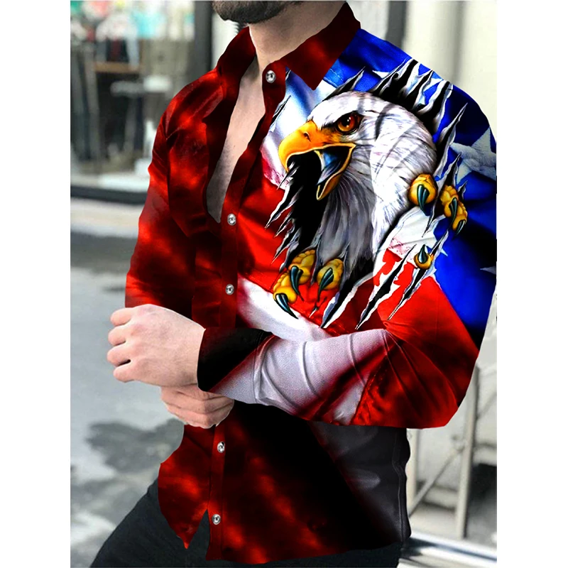 

Luxury Fashion Social Men Shirts Turn-down Collar Buttoned Shirt Casual Eagle Print Long Sleeve Tops Mens Clothing Club Cardigan
