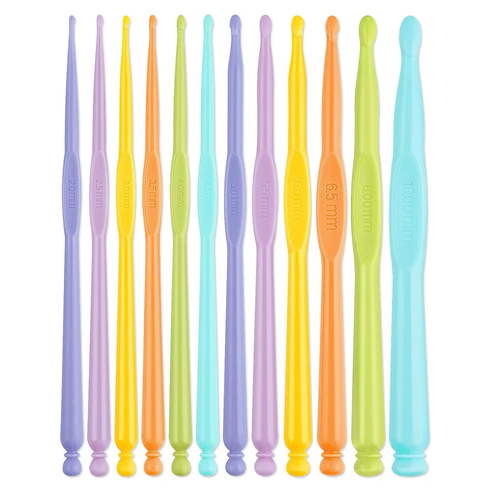

12Pcs Crochet Hooks 2.0-10.0mmErgonomic Plastic Handle Crochet Knitting Needles Set DIY Craft Yarn Weaving Tools for Crochet
