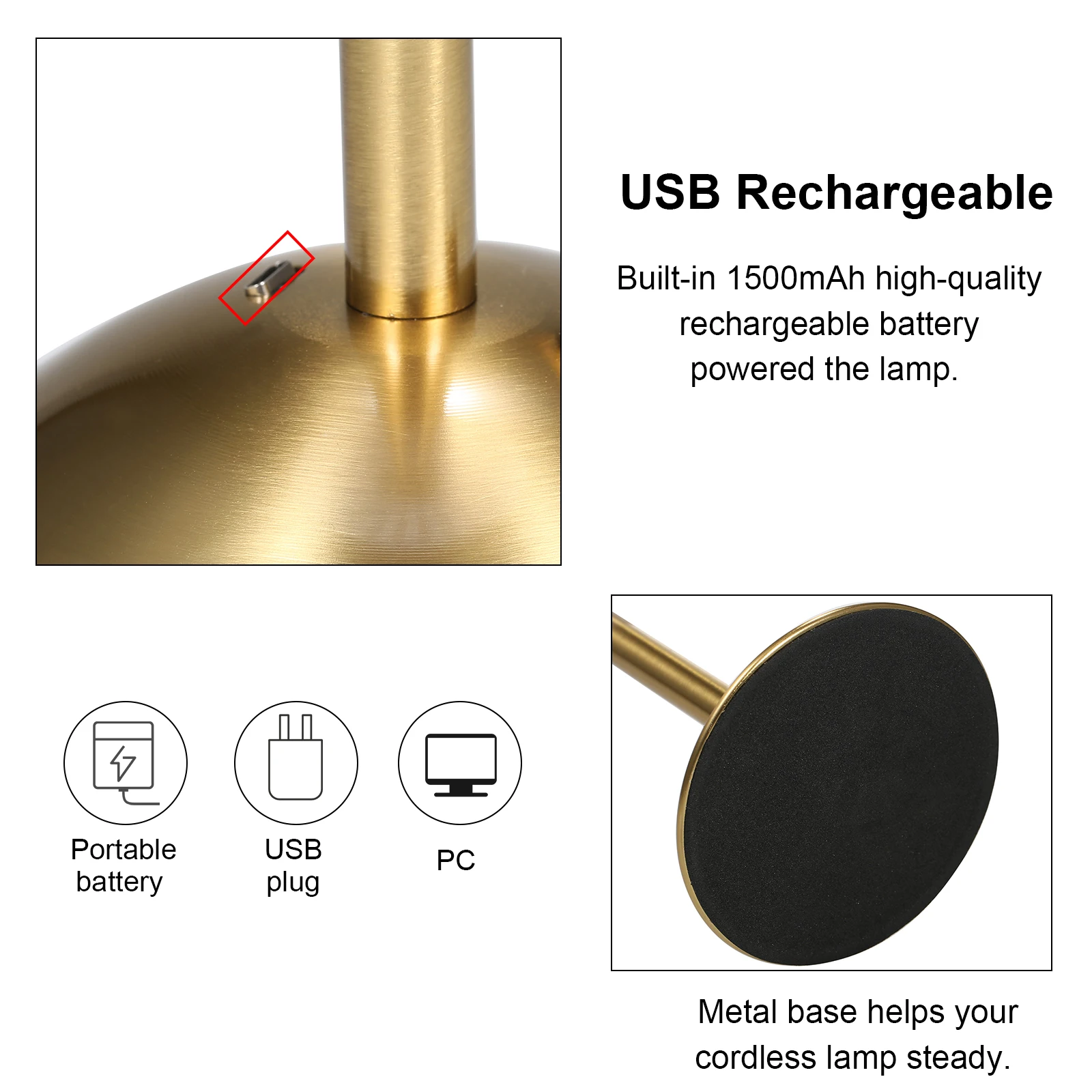 무선 테이블 램프 USB 충전식 LED 데스크 램프 터치 컨트롤 디밍 가능 3가지 색상 침실 램프 독서 램프 바용