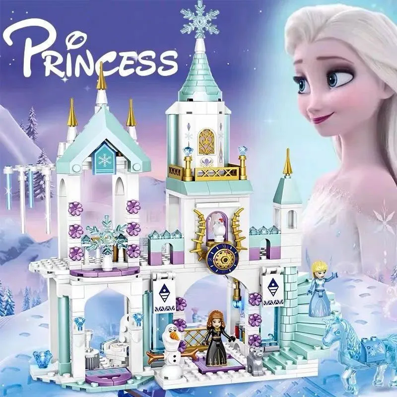 Disney Princess Royal Crystal Ice Castle House Building Blocks Kit Bricks Classic Movie Model Kids Girls Toys Christmas Gift