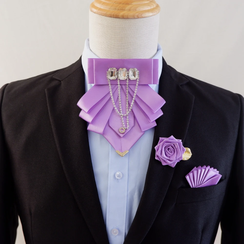 Fashion Tassel Rhinestone Bow Tie British Business Banquet Dress Collar Flowers Men's Wedding Bow-tie Brooch 3 Pcs Set bow tie