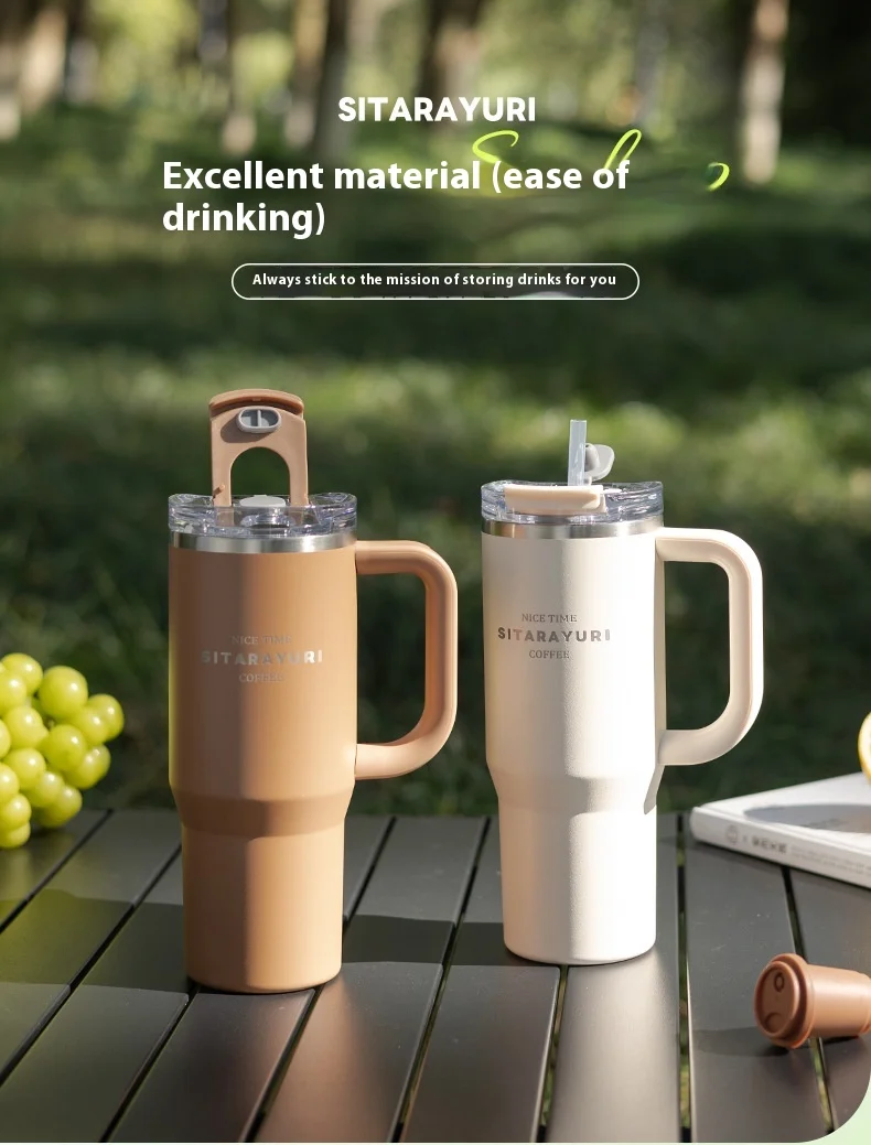 304 Stainless Steel Insulated 900Ml Thermal Coffee Car Cup Tumbler With Handle Straw