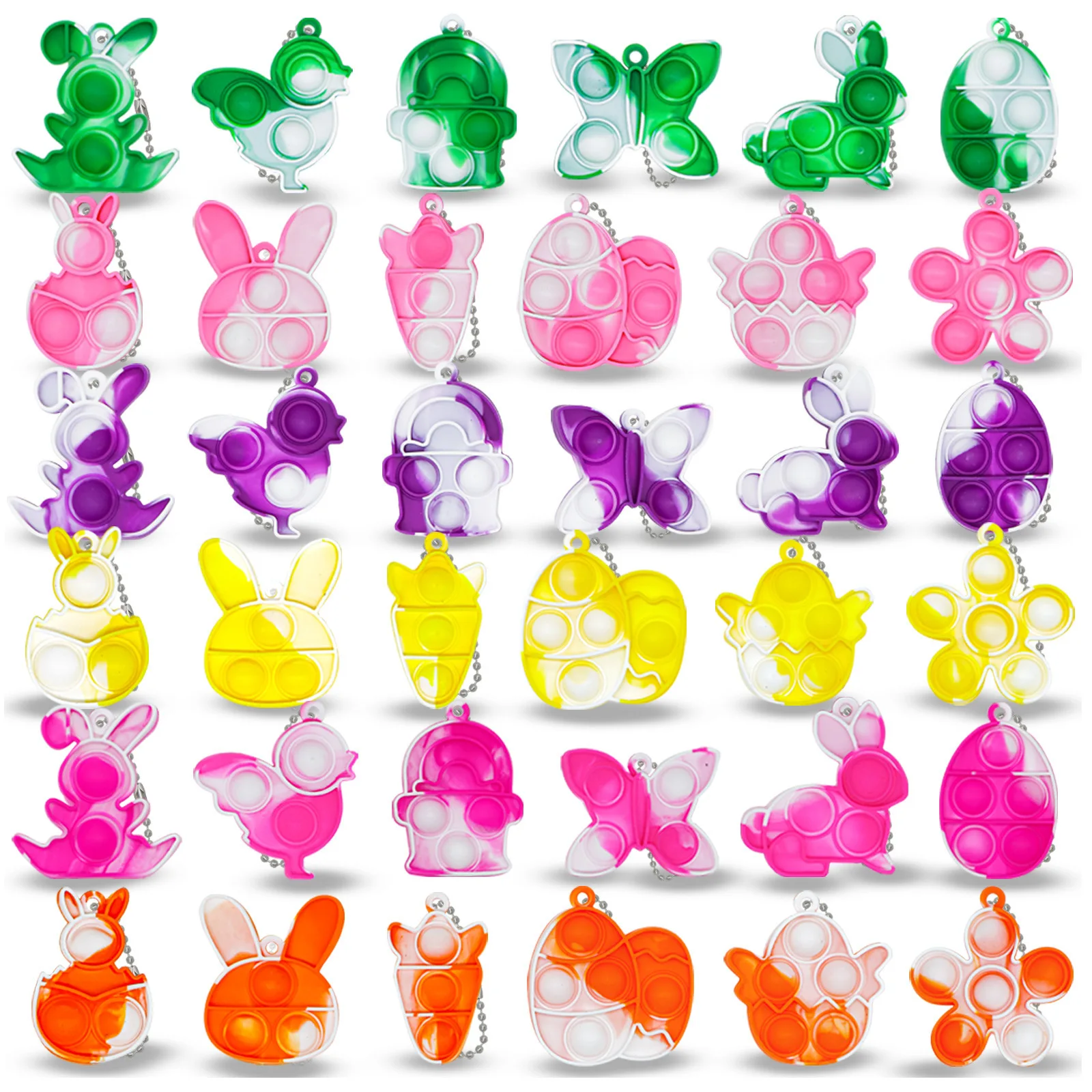10Pcs Cute Bunny Egg Mini Pop Keychain Toddler Sensory Finger Decompressing Fidget Toys For Easter Party Favors Birthday Gift Fidget Toys Party Toys Toy Gift Filler Pop Keychain Toys