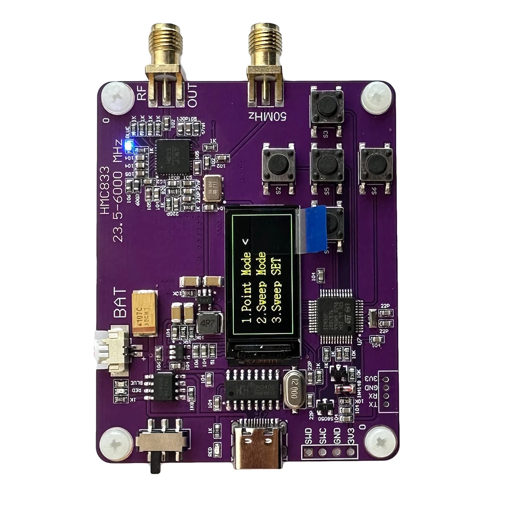 6Ghz HMC833 RF Signal Generator 23.5MHZ-6000MHz RF Signal Source Transmitter 0.96inch OLED Screen Display Type-C Charging Module