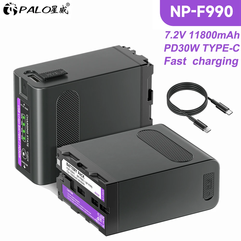 Mspalocell Batterie NP-F990 84,96 Wh/11800 mAh (PD30W USB-A et Type-c/USB-C) pour Sony NP-F990 NP-F980 NP-F970 NP-F960 NP-F950 NP-F930 NP-F550 NP- F570 NP-F770 NP-F750 Batterie caméscope,2 pièces