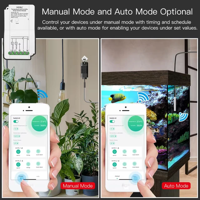 WiFi Smart Temperature Humidity Switch Module Sensor Dual Relay Output Smart Life App Wireless Controller Work with Alexa Google 4