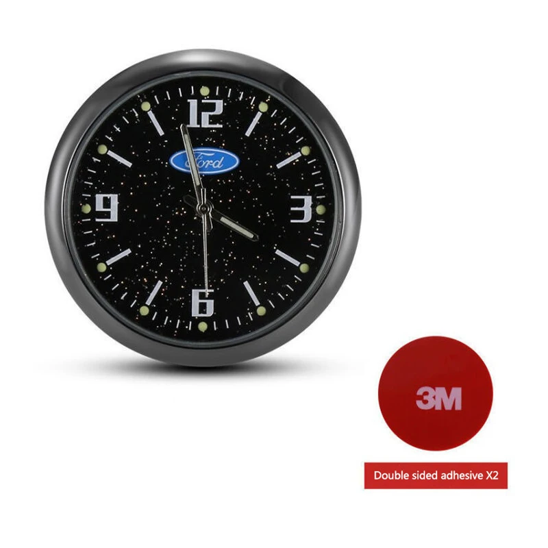 Orologio al quarzo luminoso per console centrale auto, adesivi per Ford Mustang Fiesta Kuga Edge Mondeo ST Fusion
