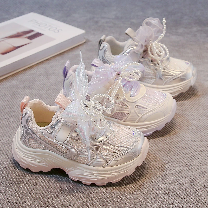 Fashion Tennis Shoes for Girls Children Casual Sport Sneakers Kids Mesh Breathable Lightweight Trainers Princess Shoe 26-38 4
