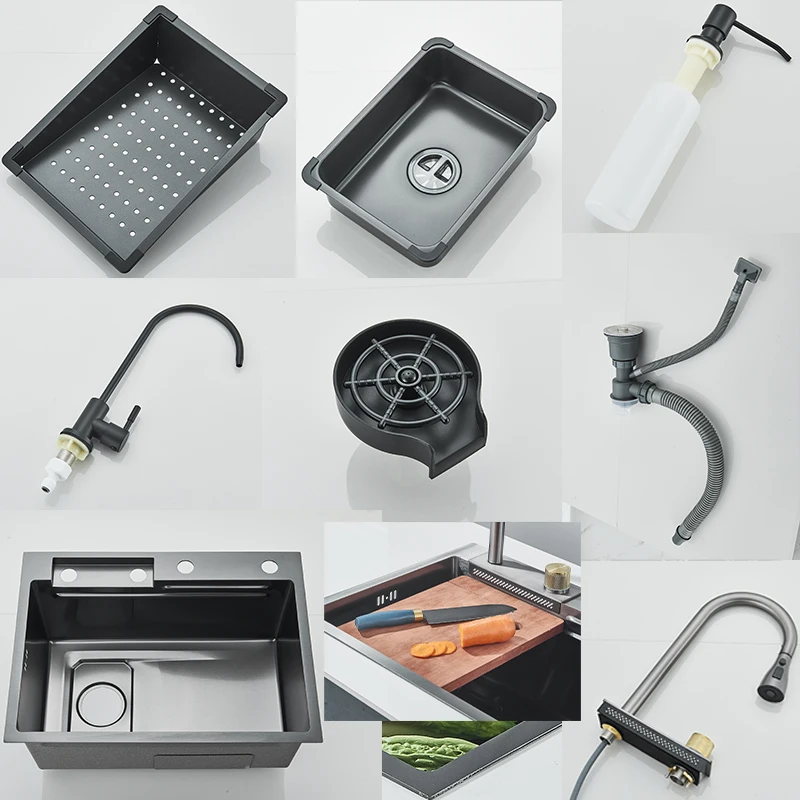Description Picture 4 of item304 Stainless Steel Waterfall Kitchen Sink Pull type faucet Single Slot High Pressure Cup Washer Coffee Shop Wine Bar Sink