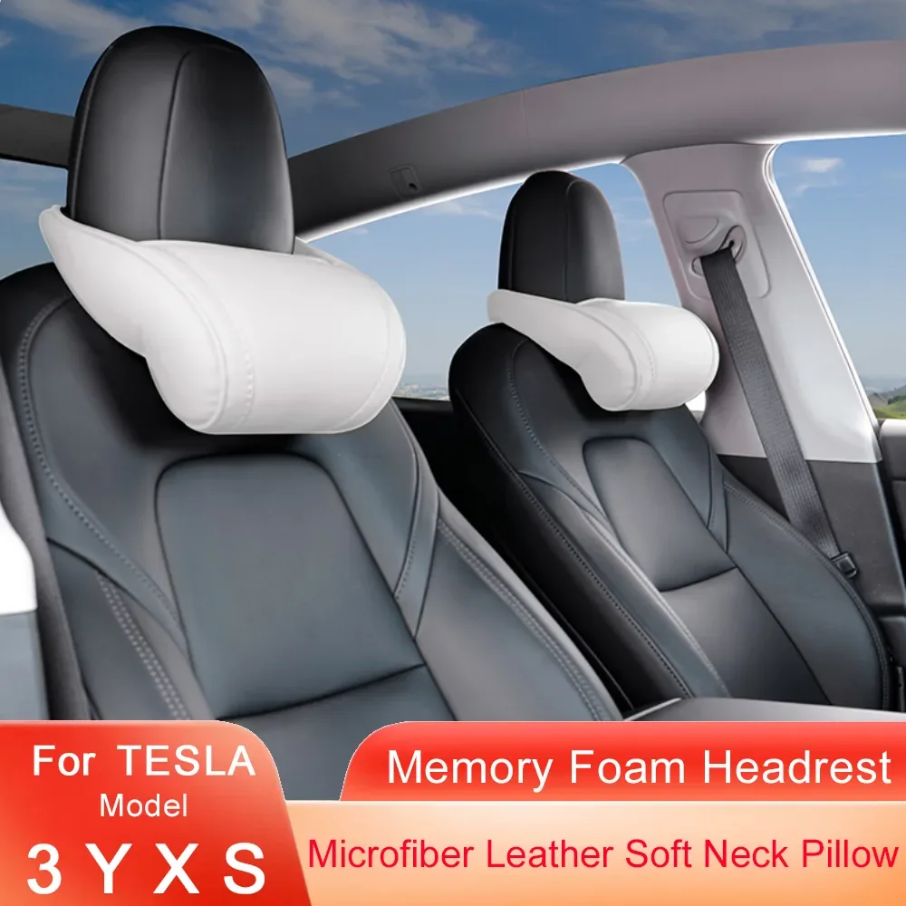 

For Tesla Model 3 Y X S Neck Pillow Headrest Pillow Automobile Seat Neck Rest Auto Seat Head Leather Pillow Cushion Accessories