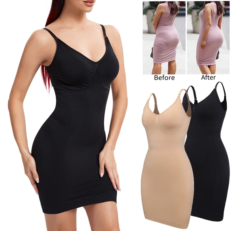 Women V Neck Shaperwear Full Body Slip Seamless Targeted Firm Tummy Control Slip Under Dresses Slimming Body Shaper Underwear