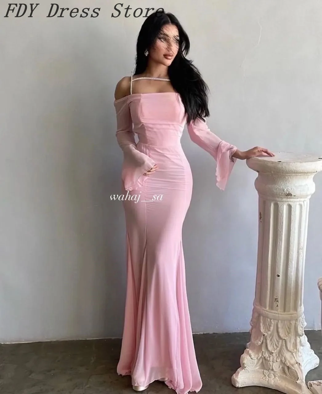

Vintage Mermaid Long Sleeves Prom Dresses Strapless Beadings Floor Length Back Zipper Formal Party Dresses vestidos de fiesta