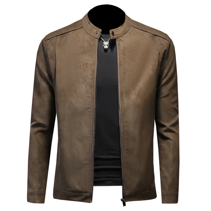 Leather Jackets Autumn And Winter Men's Standing Collar Motorcycle Leather Jacket Casual Slim Fit