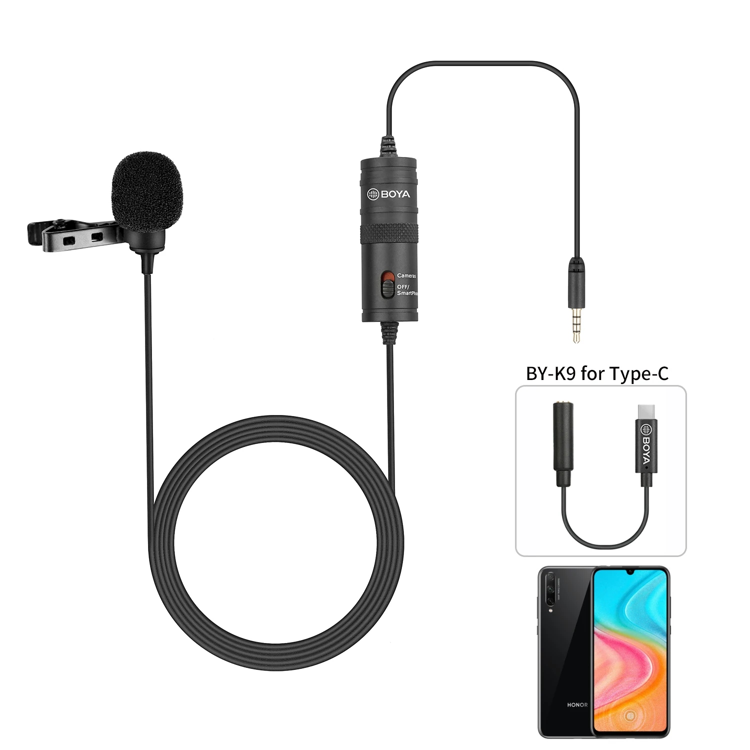 BOYA 6m Lavalier Condenser Microphone for PC Mobile Phone iPhone Android Live Streaming Facebook Blogger Vlog Lapel Microphone 