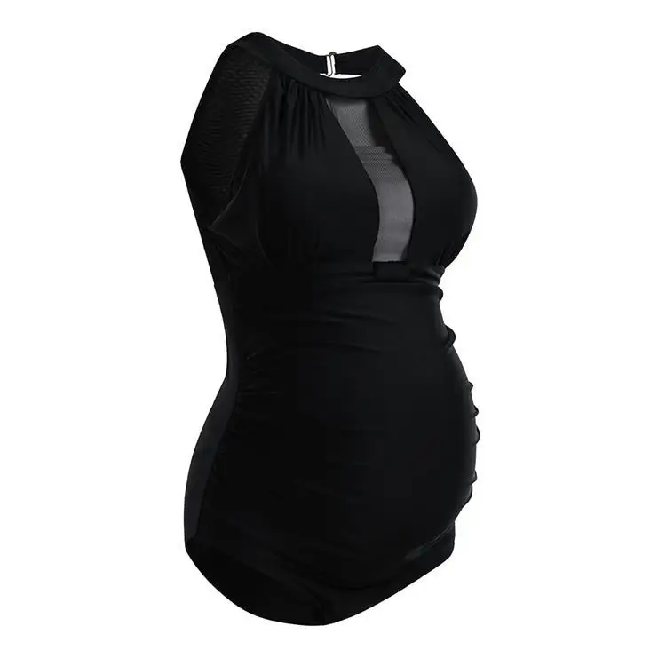 BIKINI European and American Pregnant Mother Summer Solid One Piece Swimsuit Plus Size Maternity Clothes Bathing Suits Glittet