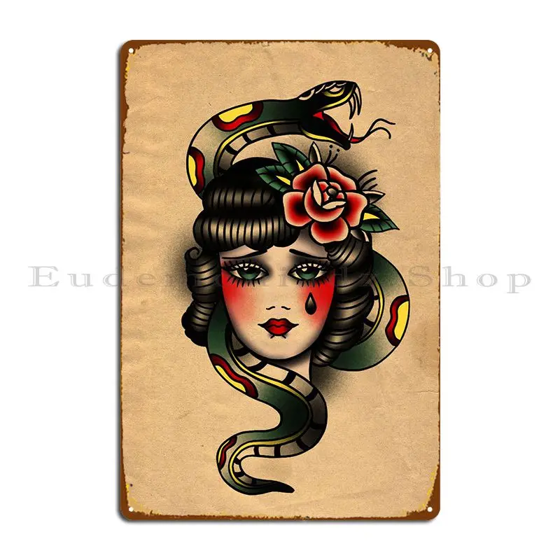 

The Lady And The Snake Metal Plaque Wall Cave Painting Home Customize Garage Tin Sign Poster