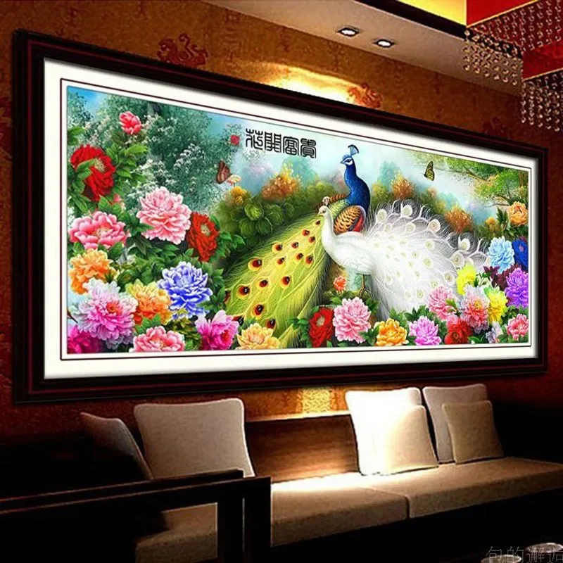 Cross Stitch Kit Peony Embroidery Kit DIY Peacock Peony Cross stitch Sets For Embroidery kits Blossoming Cross-Stitch Wall Home Decro