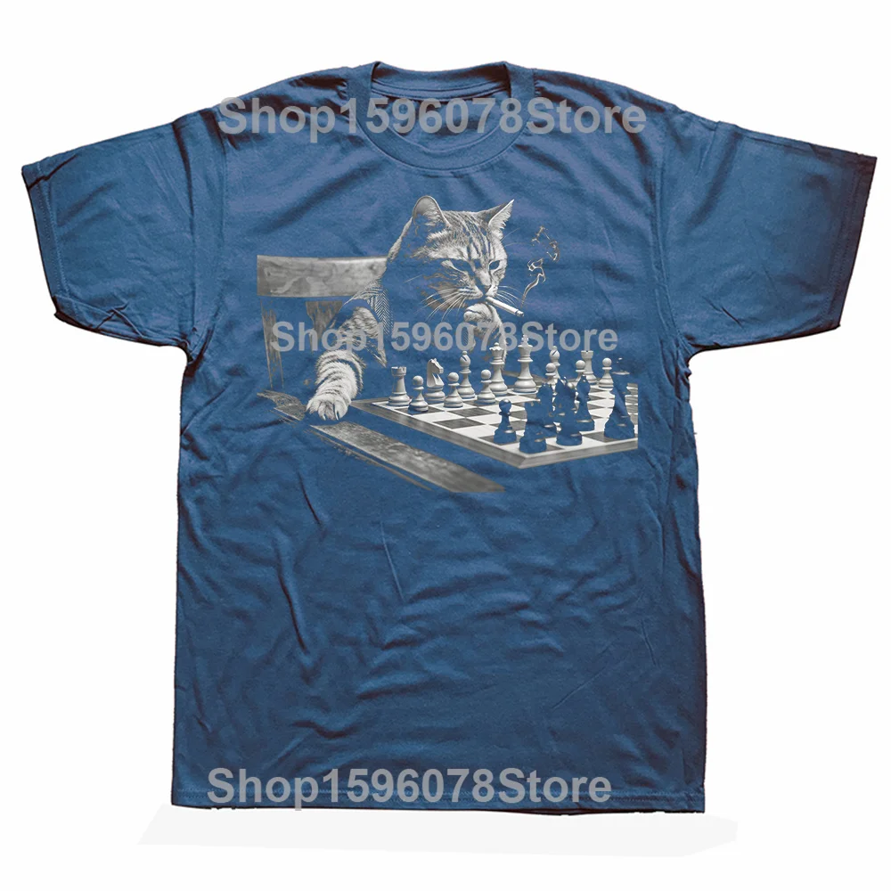 Chess Cat Smoking Graphic Unisex Cotton T-Shirt - Oversized Streetwear Hip Hop Fashion