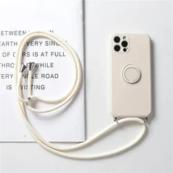 Magnetic Crossbody Ring Holder Strap Case with Lanyard - Durable TPU Protective Cover - iPhone 12 Pro (White)