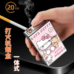 Hello kitty Kuromi My melody Cinnamoroll Pompom Purin cute creative rechargeable windproof lighter cigarette box holiday gift