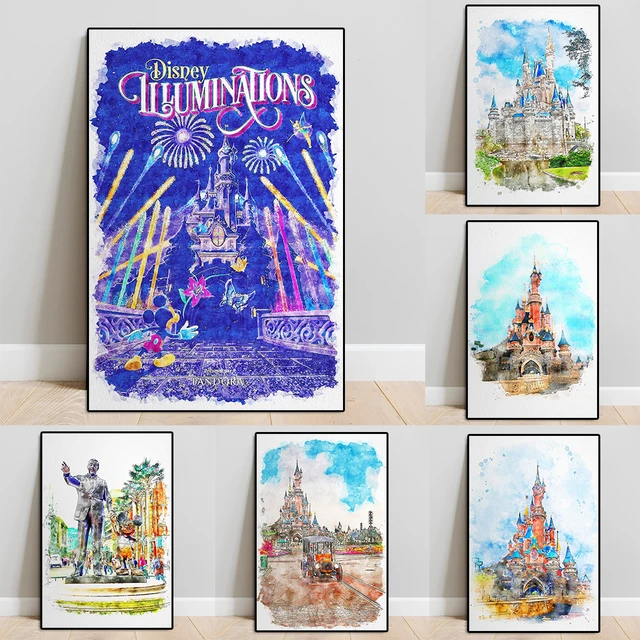 Disneyland Paris Poster Cartoon Castle Print Canvas Painting Disney Travel  Wall Art Picture KIds Room Home Decor Christmas Gift - AliExpress