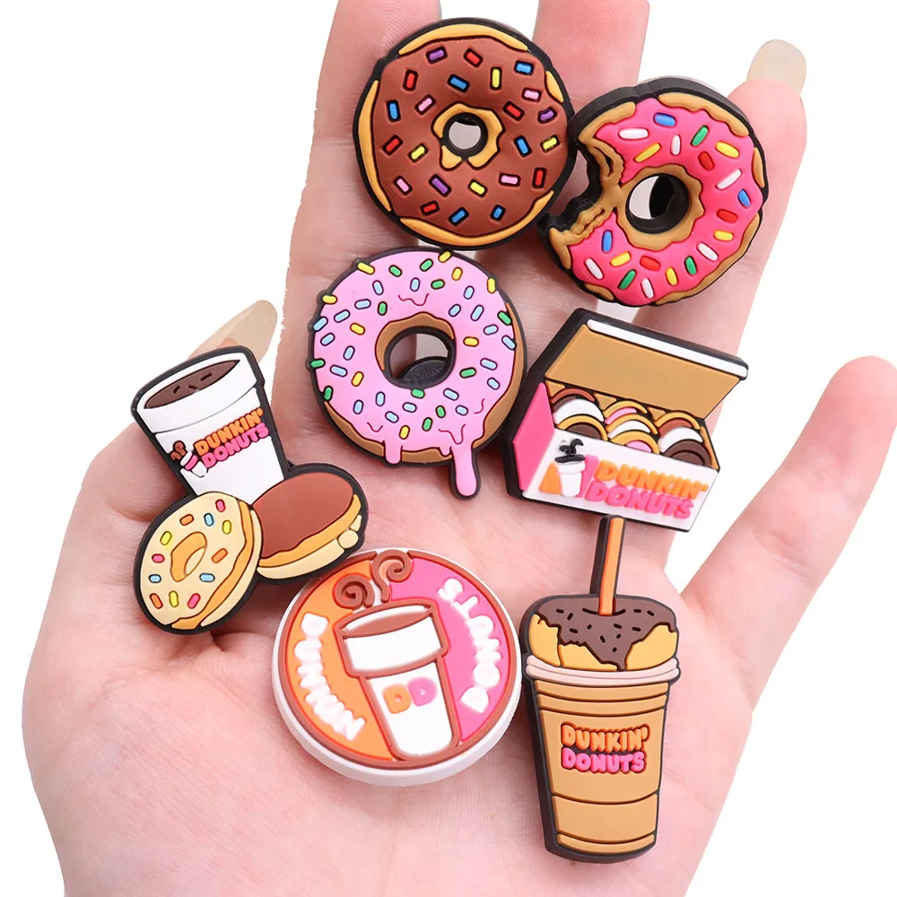 1-11PCS PVC Schuh Charms Lebensmittel Donuts Kaffee Schnalle Clog Fit Armbänder Schuh Dekoration Ornamente Zubehör Urlaub präsentieren – Detail 2