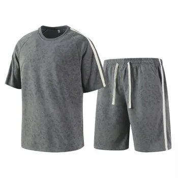 2025 Korean Men's Running Fitness Sportswear Athletic T-Shirt Training Gym Clothes Pure Color Sports Suits Workout Jogging Sets