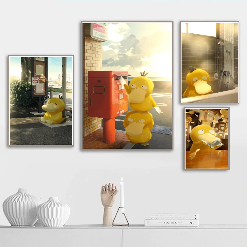 Anime Character Pictures Psyduck Wall Art Stampe Modulari Hanging Estetica Poster Decorazione Dipinti
