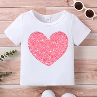 Summer T-shirt Round Neck Short Sleeved Heart-Shaped Pattern Top Stylish Versatile Multiple Options Baby Children's Clothing 1