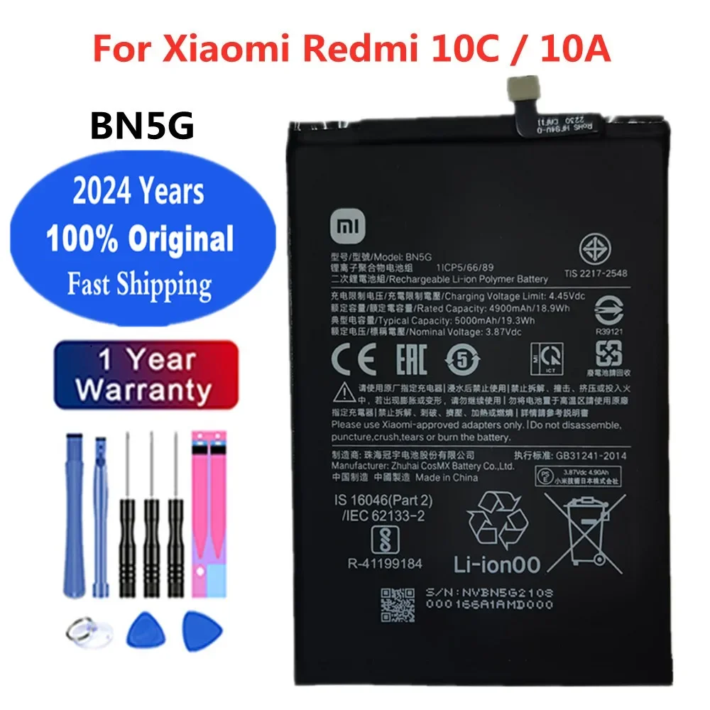 

2024 Years 100% Original Xiao Mi Battery BN5G For XiaoMi Redmi 10A 10C Phone Rechargeable Battery Bateria 5000mAh With Tools