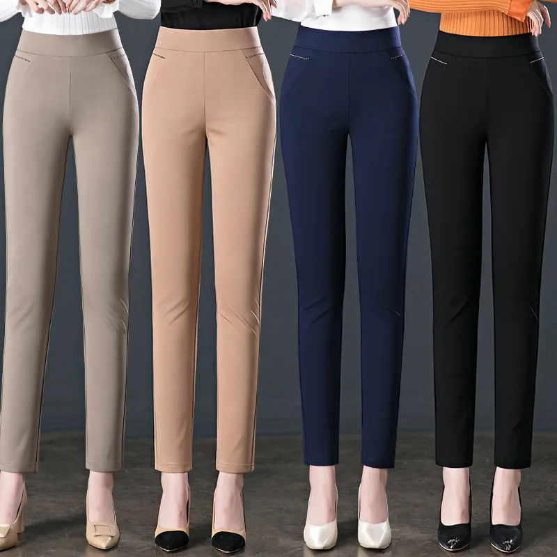 Autumn New Straight Leg Pants Ladies High Waist Casual Pants Super Large Size High Stretch Knitted Women's Trousers Trousers