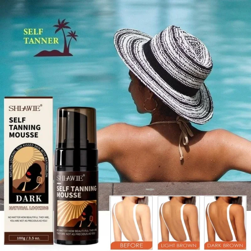Body Self Tanning Mousse Beach Outdoor Sunless Bronzer Spray Tan Tanning Enhancer Body Natural Tan Cream For
