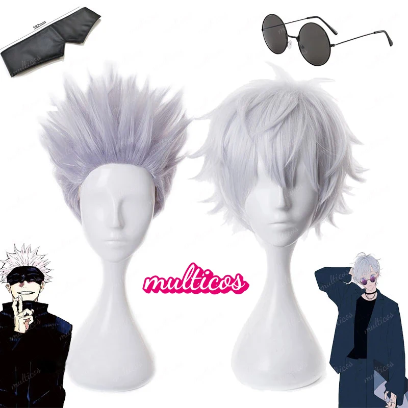 

High Quality Gojo Satoru Cosplay Wigs Jujutsu Kaisen Gojo Satoru Wig Short Heat Resistant Synthetic Hair Anime Wigs + Wig Cap