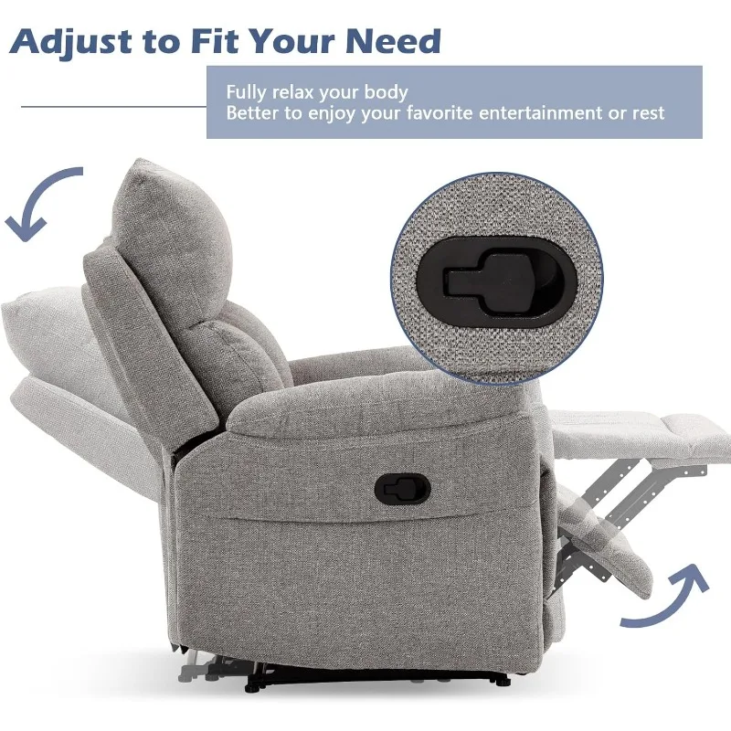 Swivel Rocker Recliner Chair, Manual Fabric Glider Nursery Recliner Chair, Single Rocking Modern Sofa Home Theater Seating