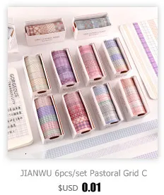 JIANWU 7pcs or 10pcs/set Cute Basic color Washi Tape Scrapbook DIY  Masking Tape School Stationery Store Journal supplies