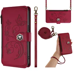 Camellia Leather Crossbody Zipper Wallet Case with 5 Card Slots for G Power 2022 (Red)