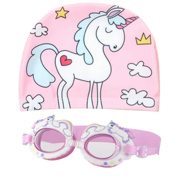 Children's Cartoon Swimming Goggles Waterproof Anti-fog Boys and Girls Swimming Glasses Swimming Cap Set Diving Equipment 1