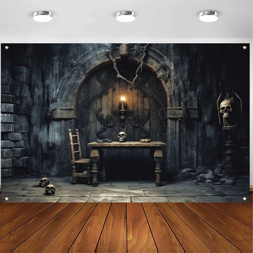 1 piece, Halloween polyester decorative banner, retro dungeon photography background cloth, Halloween happy horror thriller