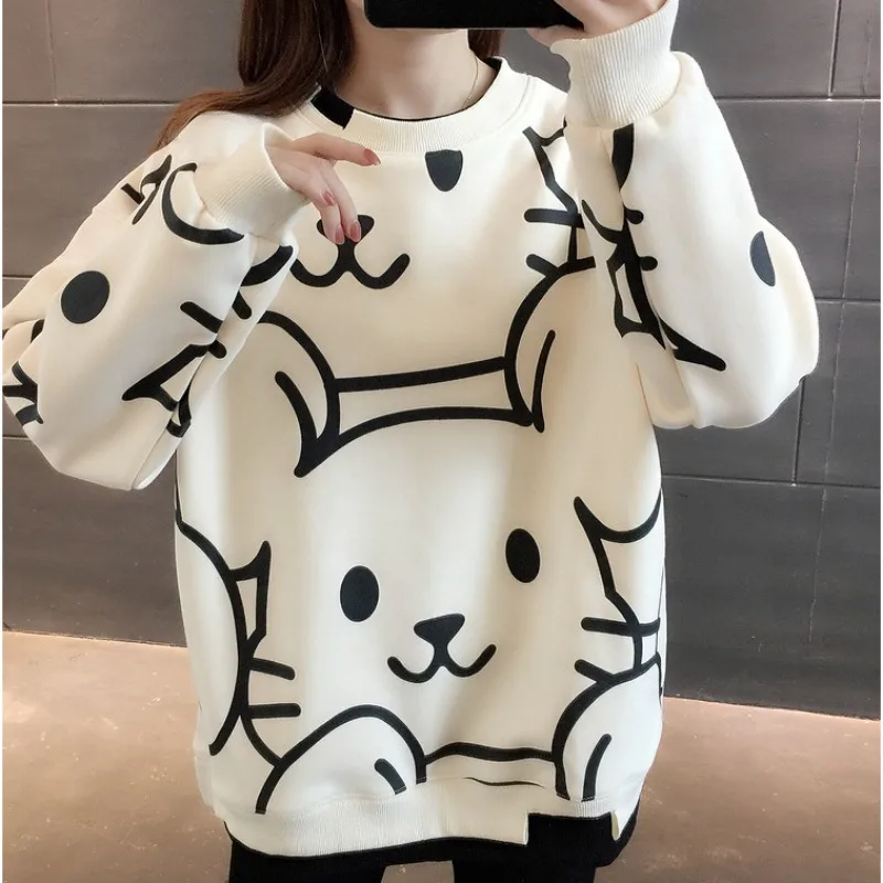 2023 New Autumn and Winter Models Women Loose Lazy Coat Autumn Thin Coat Fashion Printing Long Sleeve Keep Warm Thickened Hoodie women autumn winter padded jacket thin short solid color rhombus cotton coat korean fashion keep warm bread coat loose plus size