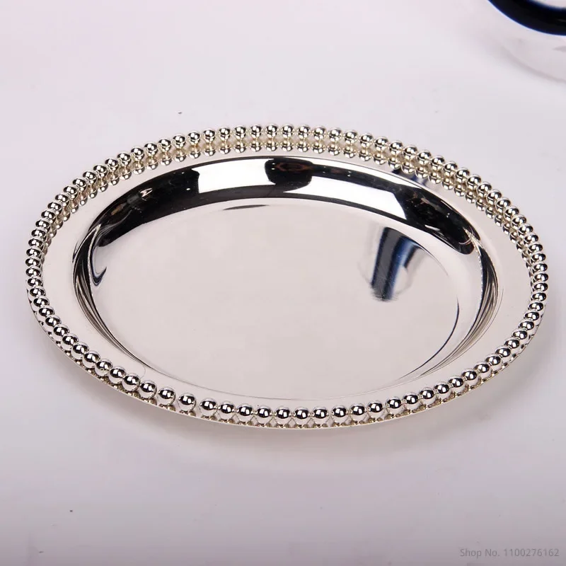 Luxury Silver / Gold Charger Plates Metal Tray 25 CM/ 9.8" Round Nut Plates/ Sweet/ Cake Plates For Home Christmas Decoration 4