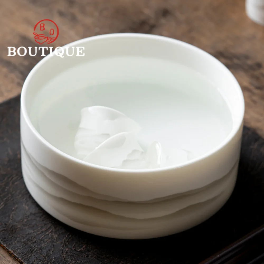 1300ml Ceramic Jianshui Sheep Fat Jade White Porcelain Tea Wash Bowl Chaxi Large Capacity Tea Residue Bucket Kung Fu Teaset
