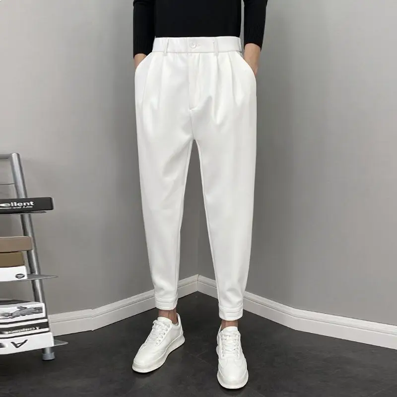 

Men Casual Pants Plus Size Solid Color Straight Trousers Male Loose Elastic Waist Trendy Korean Style Streetwear 2023 V11