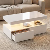 Rosahqnda Table basse moderne avec rangement pour le salon, table centrale rectangulaire avec 2 tiroirs, 104x53x46cm, blanc/noir 1