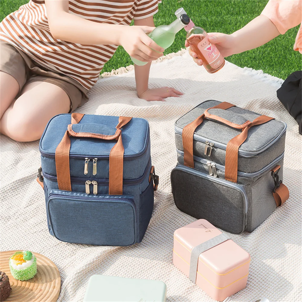 

Black Insulated Bag Waterproof And Antifouling Lunch Bag Double Storage Bag Outdoor Product Grey Outdoor Picnic Insulation Bag