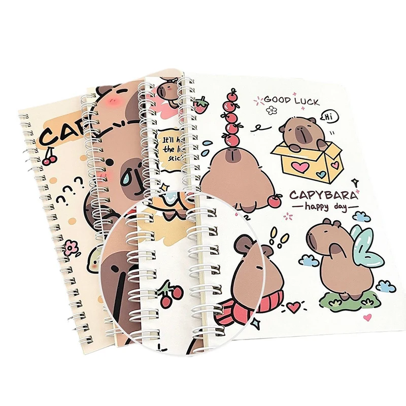 thumbnail image 1 of Cuaderno de espiral A5 con dibujos de capibara kawaii, cuaderno de ejercicios, lindo bloc de notas, diario, material de papelería escolar, 1 of 5