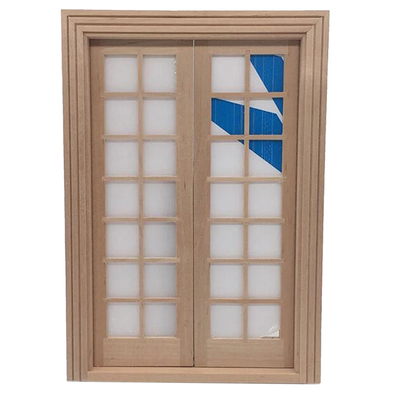 1/12 인형의 집 미니 나무 DIY 28 격자 더블 문짝 가구 액세서리 장난감