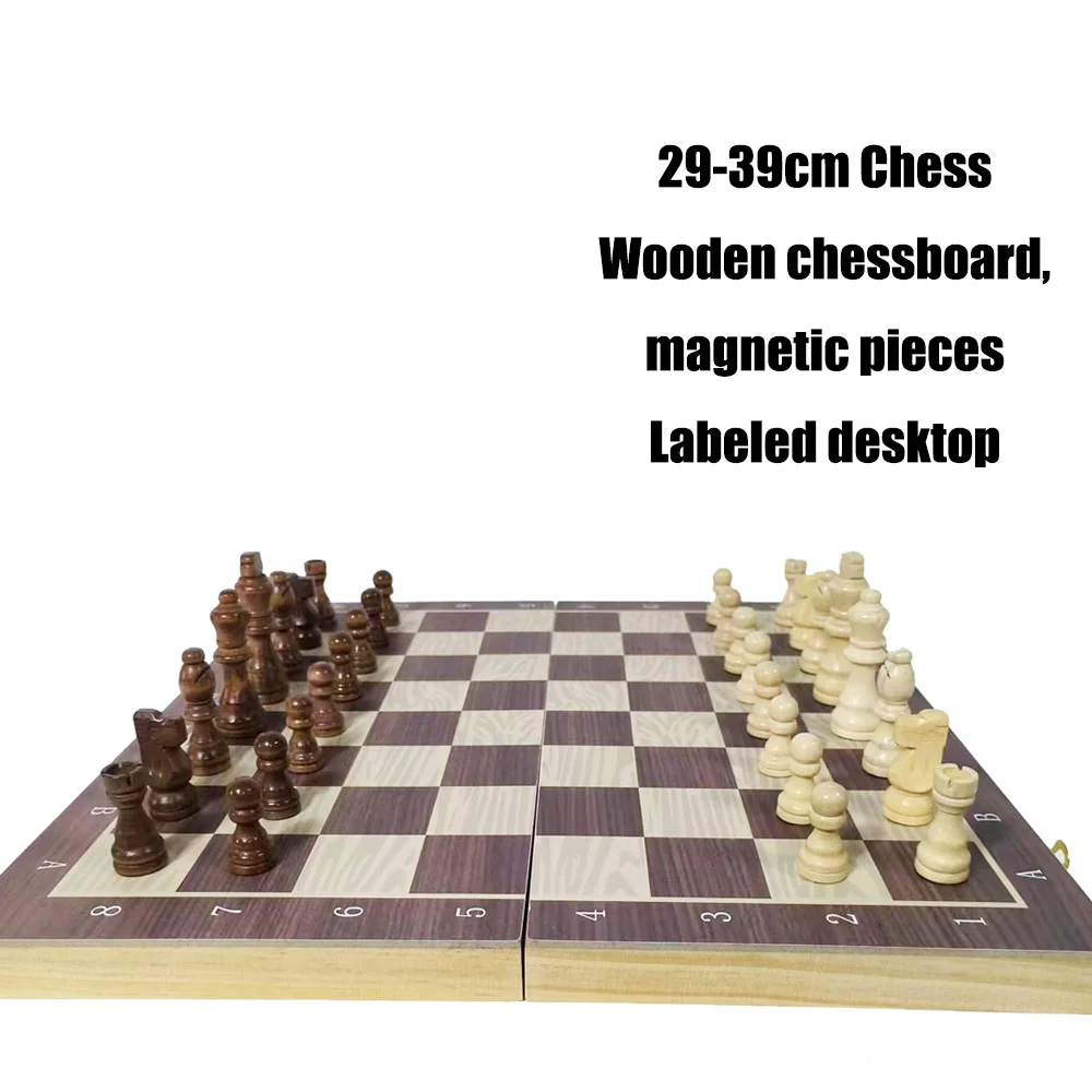 Folding Large Wooden Board, Magnetic Chess Pieces, Interior Travel Board, Party Game Table for Storage, Portable Set for Kid, 39