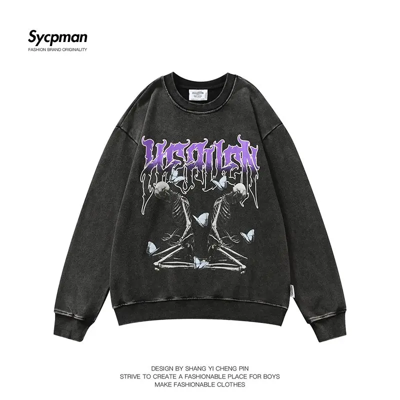 

2022 Autumn New Diablo Skull Print Oversize Joker Casual Sweater for Men and Women Couples